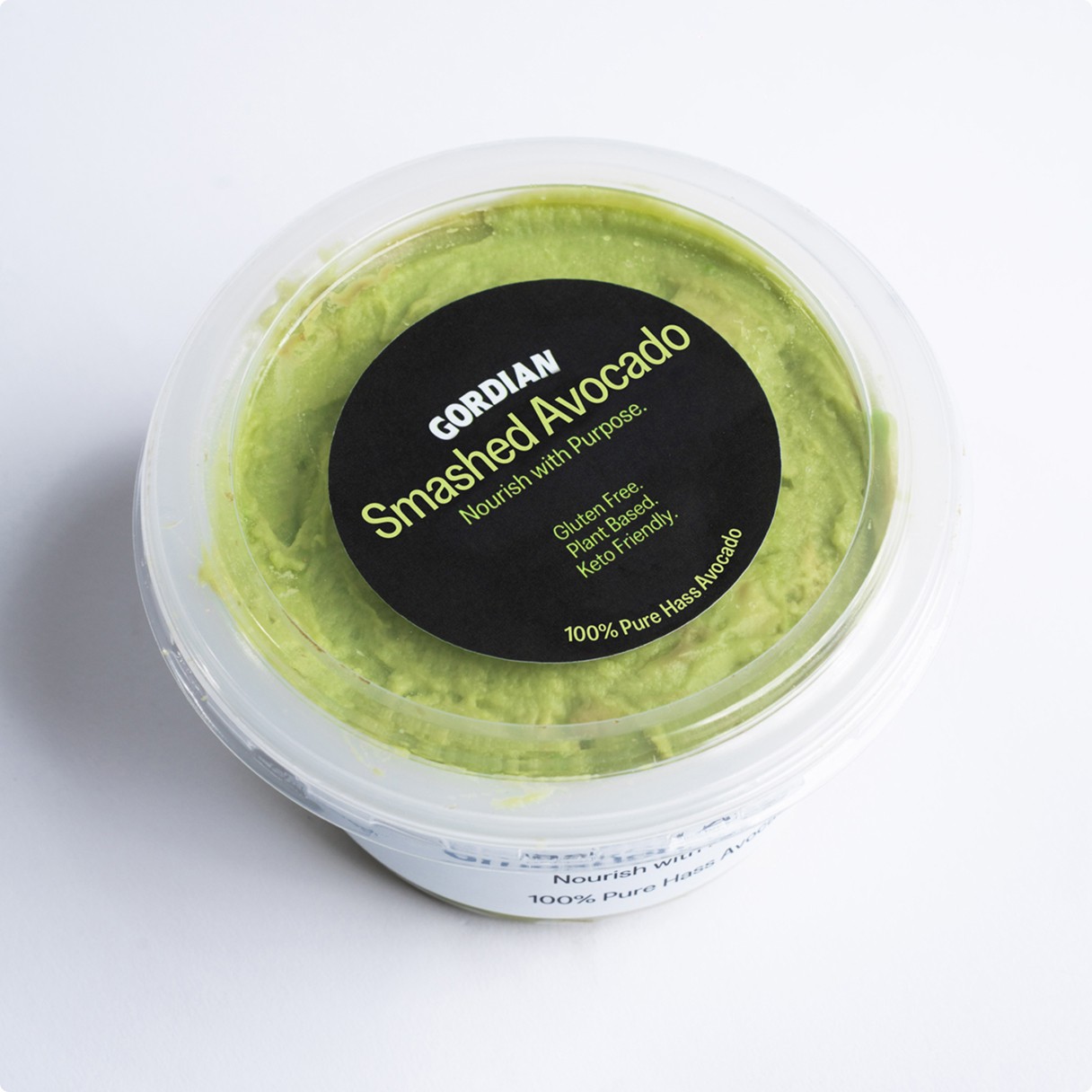 A cup of Gordian Smashed Avocado seen from above, 100% pure Hass avocado
